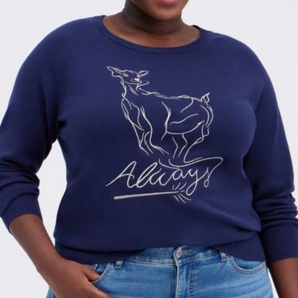 Torrid Harry Potter Always Patronus Deer Pullover Sweater Sz 2x Blue $59.50